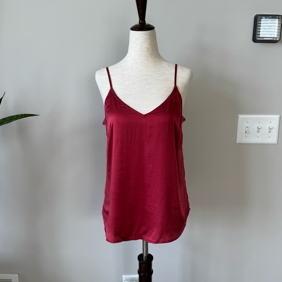 Anthropologie Floreat Silk Elegant Burgundy Spaghetti Strap Tann Top - Picture 1 of 12